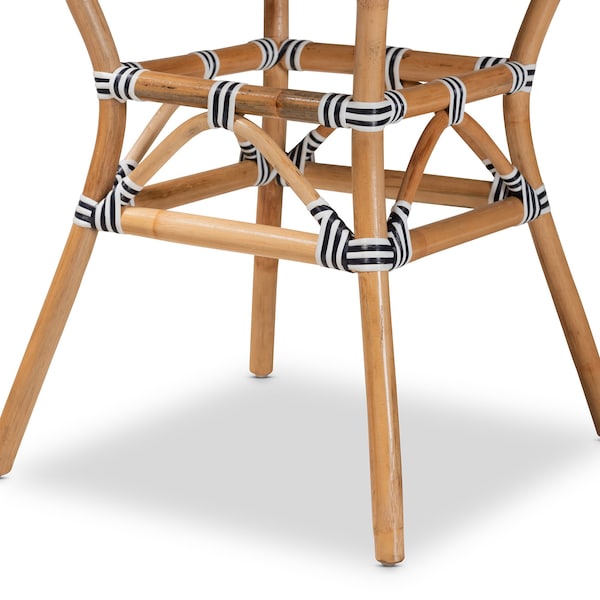 Baxton Studio Tavor Classic French Black and White Weaving and Natural Brown Rattan Dining Table - 210-12699