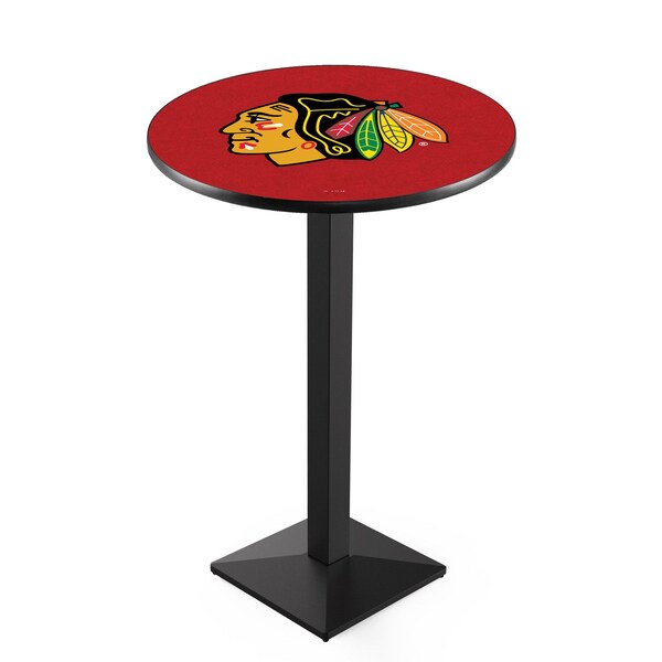 Holland Bar Stool Co 36" Blk Wrinkle Chicago Blackhawks Pub Table, 36" dia. Top - L217B3636CHIHWK-R
