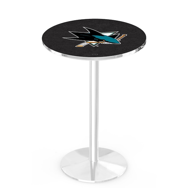 Holland Bar Stool Co 42" Chrome San Jose Sharks Pub Table, 36" dia. Top - L214C4236SJSHAR