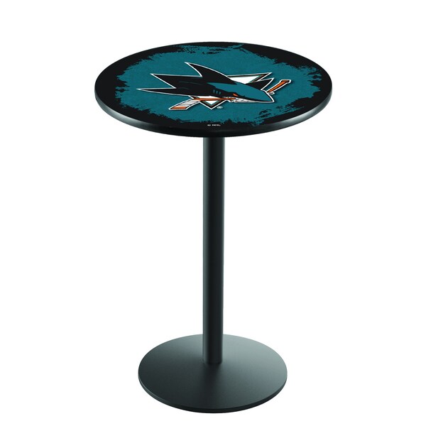 Holland Bar Stool Co 36" Blk Wrinkle San Jose Sharks Pub Table - L214B3628SJSHAR