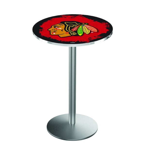 Holland Bar Stool Co 42" Stainless Steel Chicago Blackhawks Pub Table - L214S4228CHIHWK-R