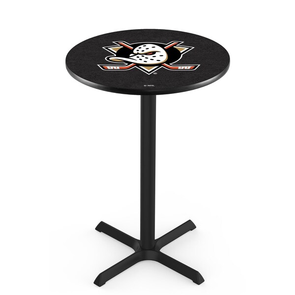 Holland Bar Stool Co 42" Blk Wrinkle Anaheim Ducks Pub Table, 36" dia. Top - L211B4236ANADKS