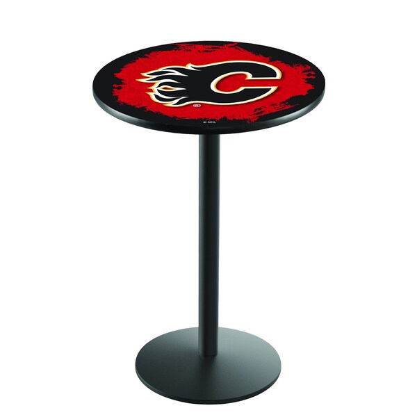 Holland Bar Stool Co 36" Blk Wrinkle Calgary Flames Pub Table - L214B3628CALFLA