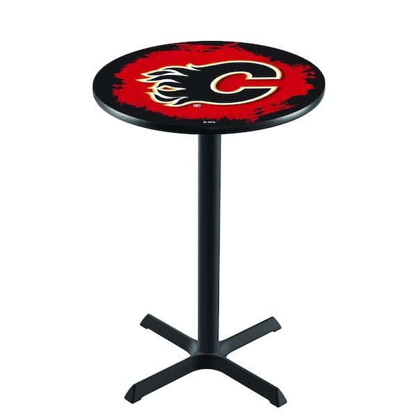 Holland Bar Stool Co 42" Blk Wrinkle Calgary Flames Pub Table - L211B4228CALFLA