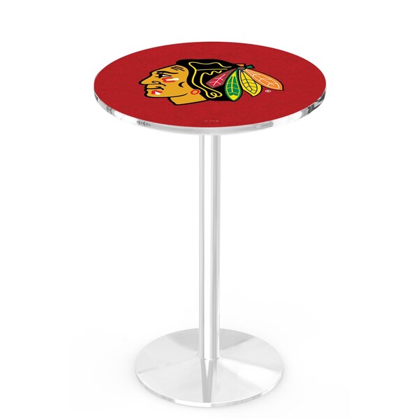 Holland Bar Stool Co 36" Chrome Chicago Blackhawks Pub Table, 36" dia. Top - L214C3636CHIHWK-R