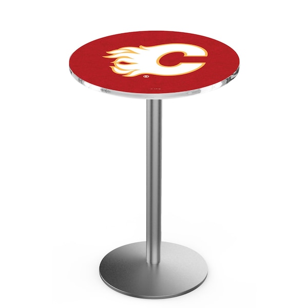 Holland Bar Stool Co 42" Stainless Steel Calgary Flames Pub Table, 36" dia. Top - L214S4236CALFLA
