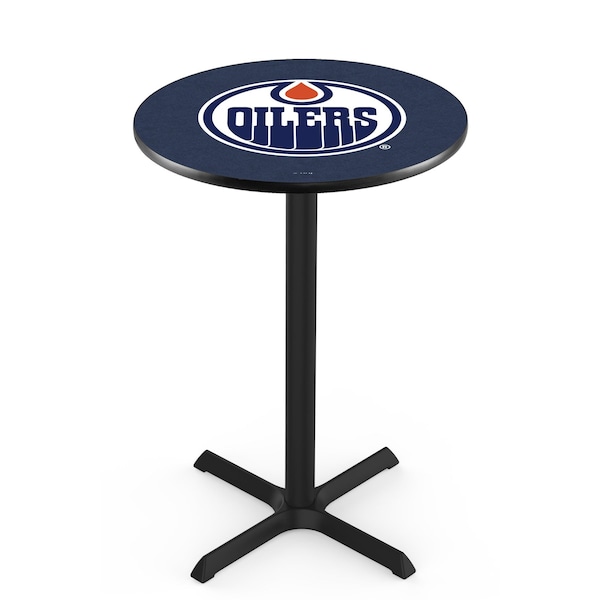 Holland Bar Stool Co 42" Blk Wrinkle Edmonton Oilers Pub Table, 36" dia. Top - L211B4236EDMOIL