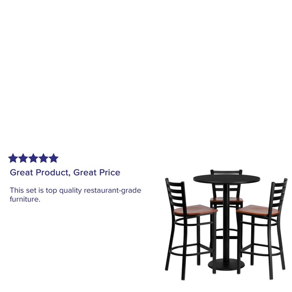 Flash Furniture Round Black Bar Table, X-Base w/Cherry Seats, 30" L, 30" W, 42" H, Laminate Top, Wood Grain - MD-0013-GG