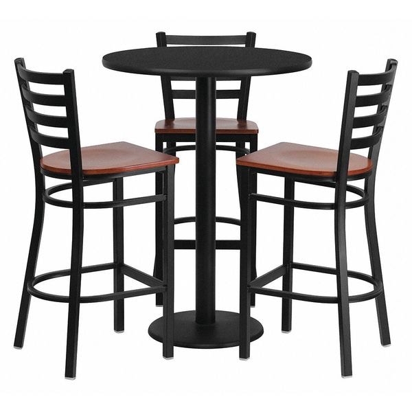 Flash Furniture Round Black Bar Table, X-Base w/Cherry Seats, 30" L, 30" W, 42" H, Laminate Top, Wood Grain - MD-0013-GG