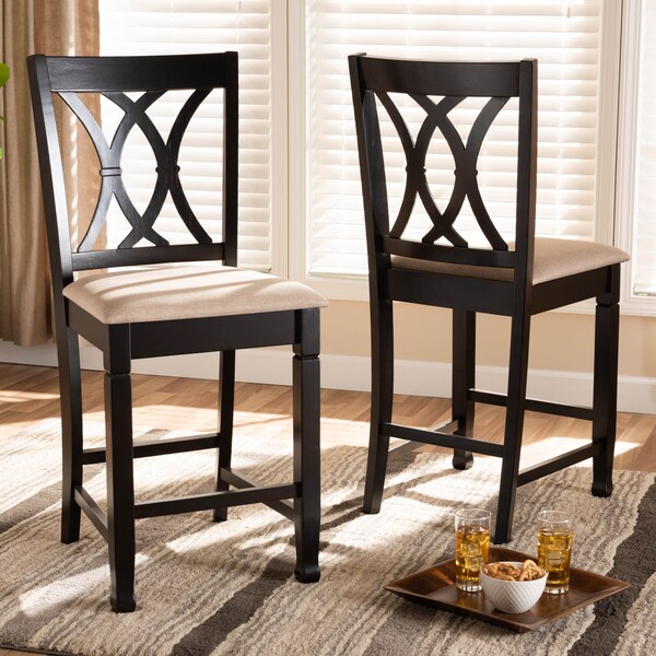 Baxton Studio Reneau Sand Upholstered Espresso Finished Wood Pub Chair, PK2 - 153-9595