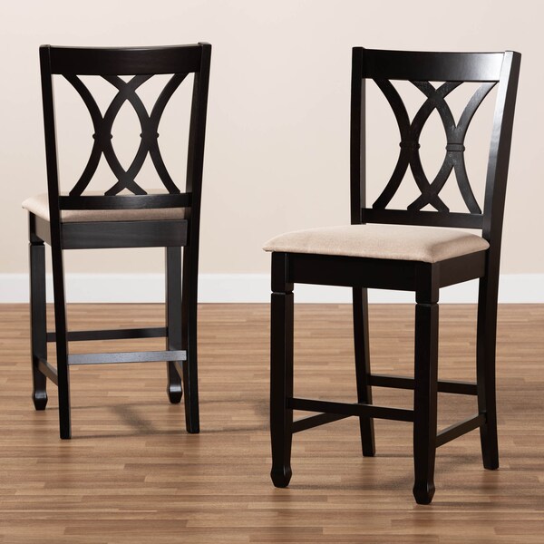 Baxton Studio Reneau Sand Upholstered Espresso Finished Wood Pub Chair, PK2 - 153-9595