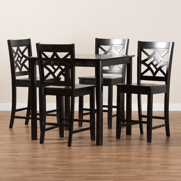 Baxton Studio Nicolette Modern and Contemporary Transitional Dark Brown Finished Wood 5-Piece Pub Set - 176-11421-9776-ZORO