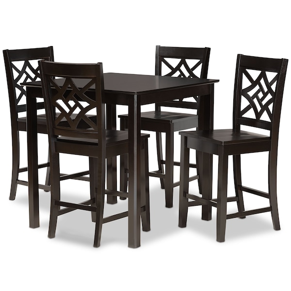Baxton Studio Nicolette Modern and Contemporary Transitional Dark Brown Finished Wood 5-Piece Pub Set - 176-11421-9776-ZORO