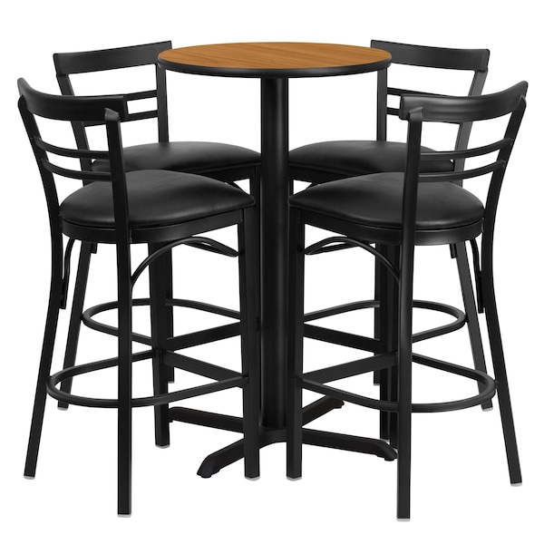 Flash Furniture Round Natural Bar Table, X-Base, Blk Seats, 24", 24" L, 24" W, 42" H, Laminate Top, Wood Grain - HDBF1035-GG