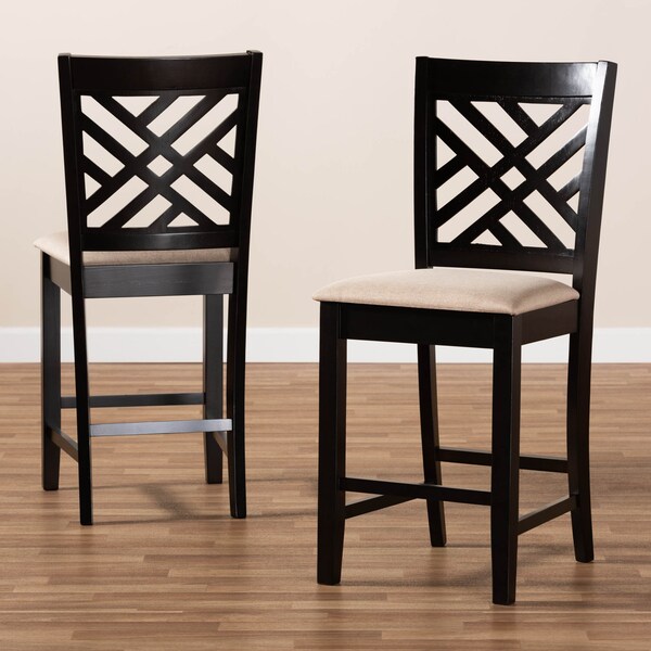 Baxton Studio Caron Sand Upholstered Espresso Finished Wood Pub Chair, PK2 - 153-9597