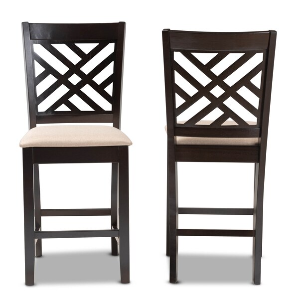 Baxton Studio Caron Sand Upholstered Espresso Finished Wood Pub Chair, PK2 - 153-9597
