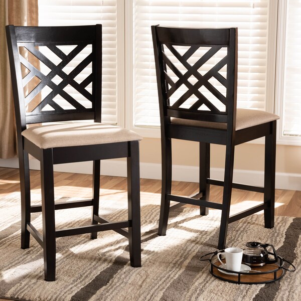 Baxton Studio Caron Sand Upholstered Espresso Finished Wood Pub Chair, PK2 - 153-9597