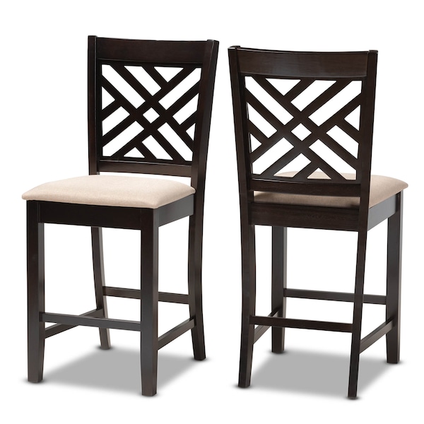 Baxton Studio Caron Sand Upholstered Espresso Finished Wood Pub Chair, PK2 - 153-9597