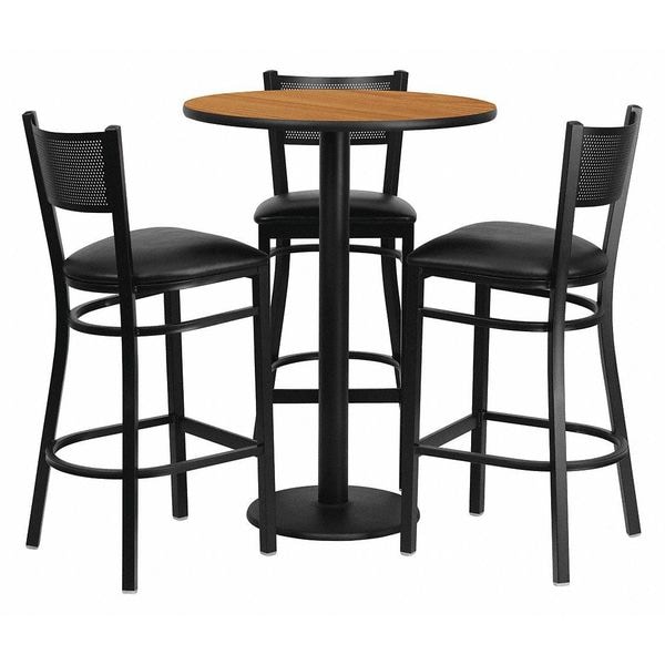 Flash Furniture Round Natural Bar Table, Rnd w/Black Seats, 30", 30" L, 30" W, 42" H, Laminate Top, Wood Grain - MD-0016-GG