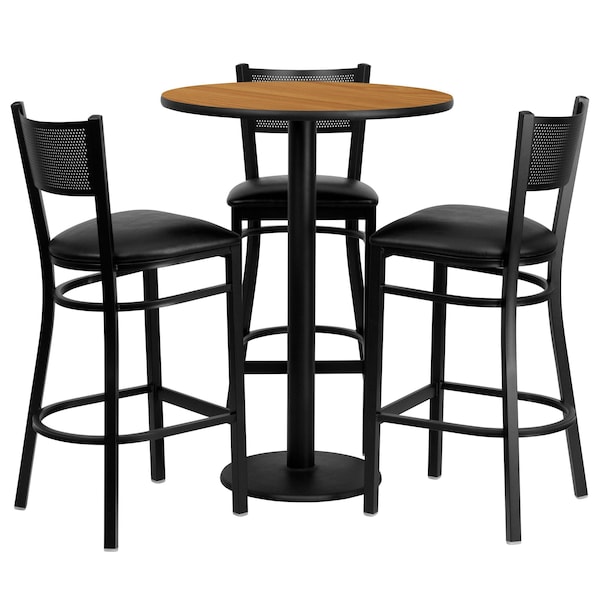 Flash Furniture Round Natural Bar Table, Rnd w/Black Seats, 30", 30" L, 30" W, 42" H, Laminate Top, Wood Grain - MD-0016-GG
