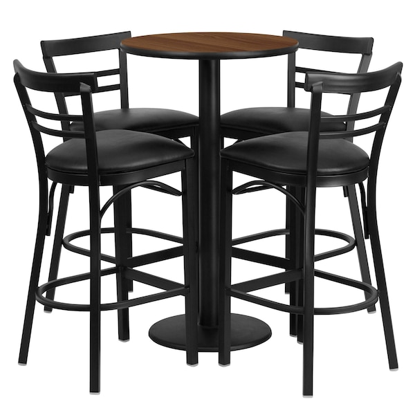 Flash Furniture Round Walnut Bar Tble, Rnd Base w/Blk Seats, 24", 24" L, 24" W, 42" H, Laminate Top, Wood Grain - RSRB1036-GG