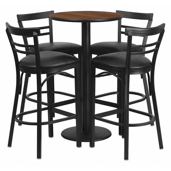 Flash Furniture Round Walnut Bar Tble, Rnd Base w/Blk Seats, 24", 24" L, 24" W, 42" H, Laminate Top, Wood Grain - RSRB1036-GG