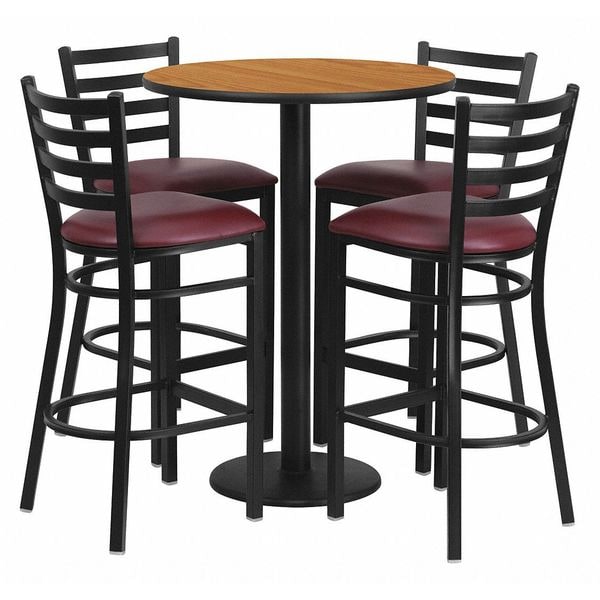 Flash Furniture Round Natrl Bar Tble, Rnd Base w/Burg Seats, 30", 30" L, 30" W, 42" H, Laminate Top, Wood Grain - RSRB1027-GG