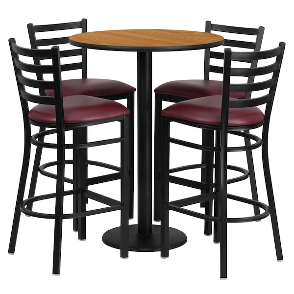 Flash Furniture Round Natrl Bar Tble, Rnd Base w/Burg Seats, 30", 30" L, 30" W, 42" H, Laminate Top, Wood Grain - RSRB1027-GG
