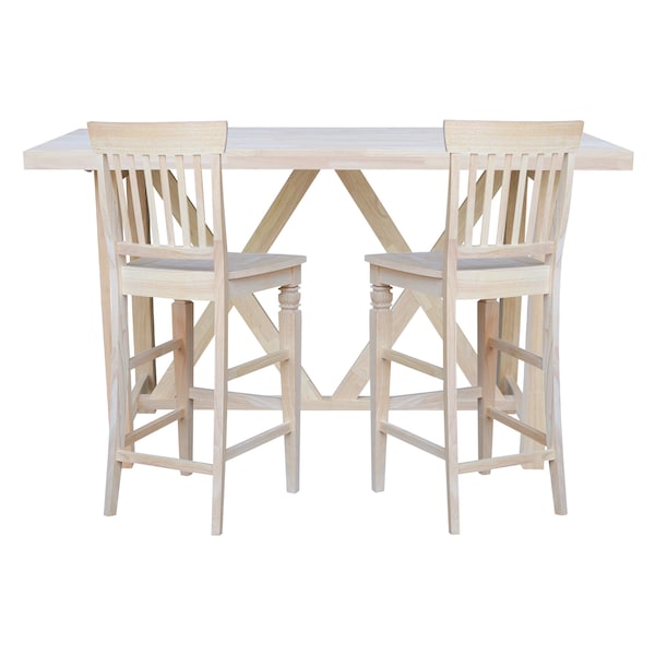 International Concepts Bar Height Table With 2 Slat Back Bar Stools - 30 in. Seat Height - K-7228-42-S113-2
