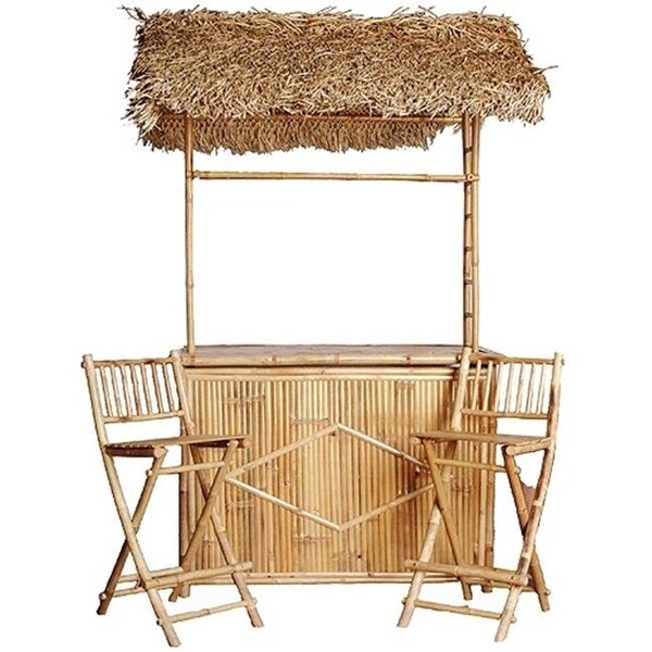 Bamboo54 Bamboo54 5456 3 Piece Bar Table Set with Thatched Top - 5456