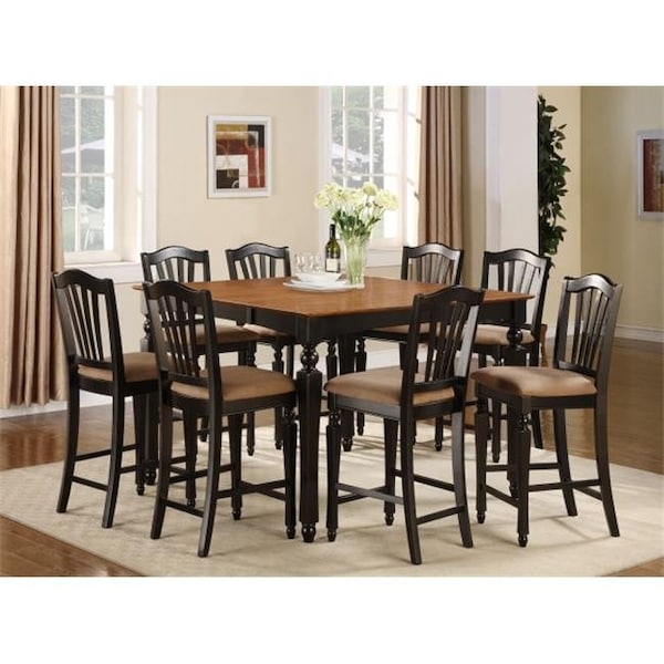 East West Furniture East West Furniture CHEL7-BLK-C Chelsea 7PC Set with Gathering 54 in. square counter height table and 6 Faux Leather upholstered seat stools - CHEL7-BLK-C