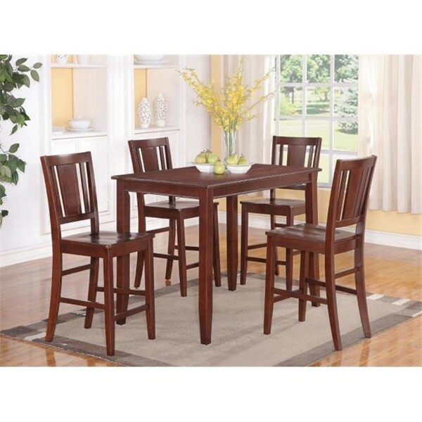 Wooden Imports Furniture Llc Wooden Imports Furniture BU5-MAH-W 5 PC Buckland Counter Height Table 30 in. x 48 in. & 4 Stools with Wood seat in Mahogany Finish - BUCK5-MAH-W