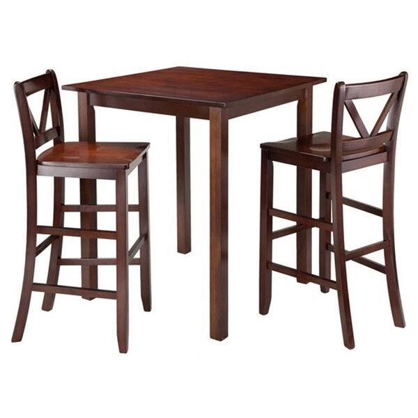 Winsome 38.9 x 33.86 x 33.86 in. Parkland High Table with 2 Bar V-Back Stools, Walnut - 3 Piece, 3PK - 94348