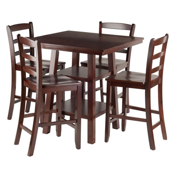 Doba-Bnt 5 Piece Orlando High Table 2 Shelves with 4 Ladder Back Stools Set, Walnut - SA3299616