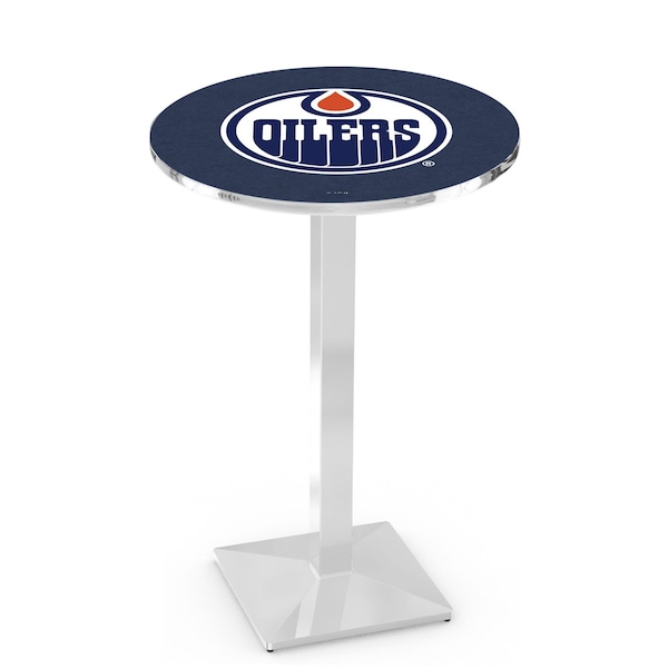 Holland Bar Stool Co 36" Chrome Edmonton Oilers Pub Table, 36" dia. Top - L217C3636EDMOIL