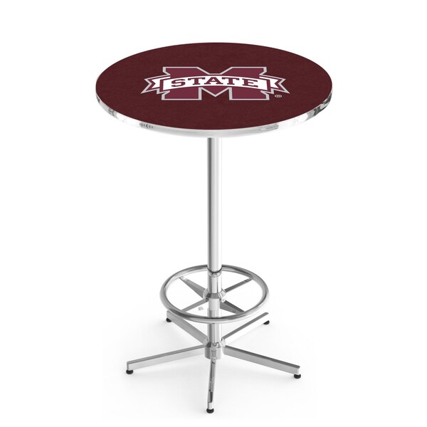 Holland Bar Stool Co 42" Chrome Mississippi State Pub Table, 36" dia. Top - L216C4236MSSSTU