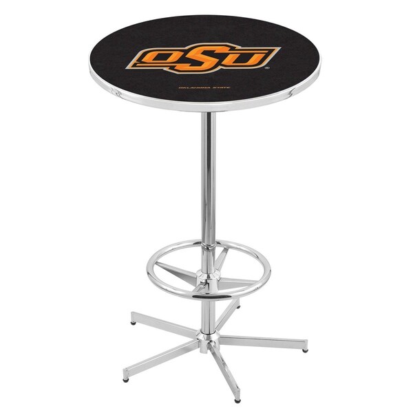 Holland Bar Stool Co 42" Chrome Oklahoma State Pub Table, 36" dia. Top - L216C4236OKSTUN