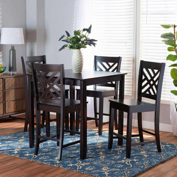 Baxton Studio Caron Modern and Contemporary Dark Brown Finished Wood 5-Piece Pub Set - 187-11432-9776-ZORO