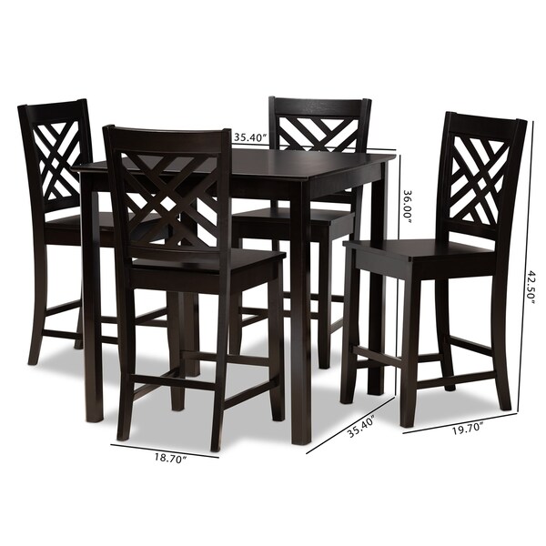 Baxton Studio Caron Modern and Contemporary Dark Brown Finished Wood 5-Piece Pub Set - 187-11432-9776-ZORO