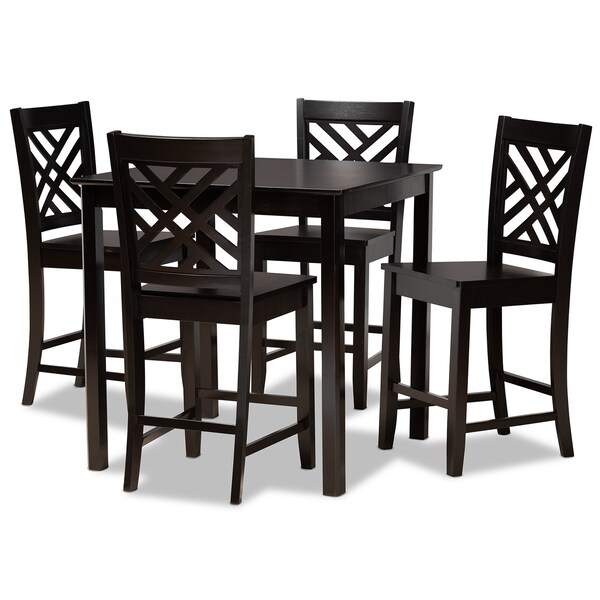 Baxton Studio Caron Modern and Contemporary Dark Brown Finished Wood 5-Piece Pub Set - 187-11432-9776-ZORO