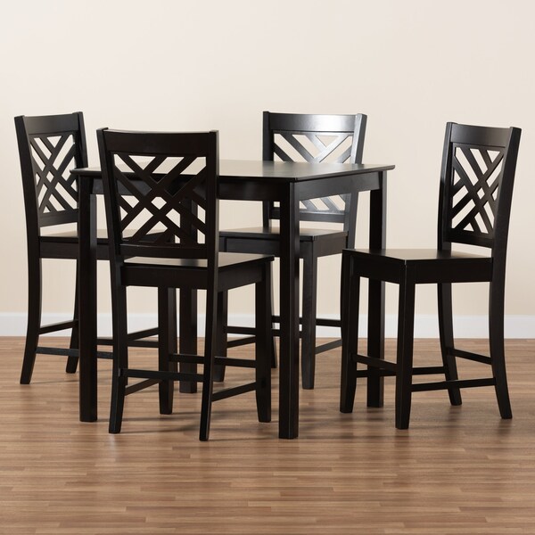 Baxton Studio Caron Modern and Contemporary Dark Brown Finished Wood 5-Piece Pub Set - 187-11432-9776-ZORO