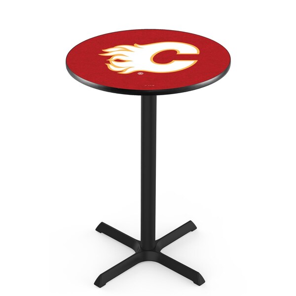 Holland Bar Stool Co 42" Blk Wrinkle Calgary Flames Pub Table, 36" dia. Top - L211B4236CALFLA
