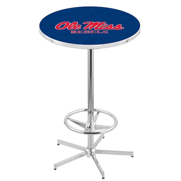 Holland Bar Stool Co 42" Chrome Ole' Miss Pub Table, 36" dia. Top - L216C4236MSSPPU