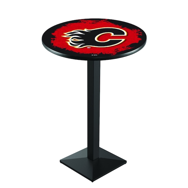Holland Bar Stool Co 42" Blk Wrinkle Calgary Flames Pub Table - L217B4228CALFLA