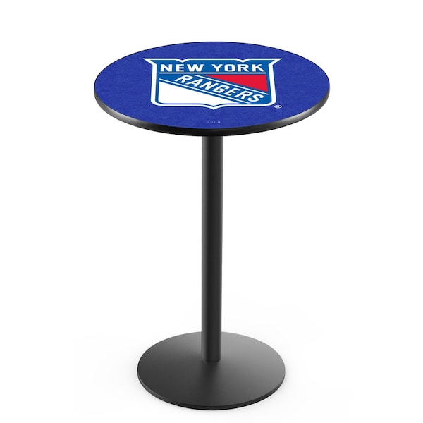 Holland Bar Stool Co 36" Blk Wrinkle New York Rangers Pub Table, 36" dia. Top - L214B3636NYRANG
