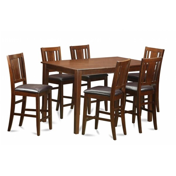 East West Furniture 7 Piece Gathering Table Set-Counter Height Table and 6 Counter Height Chairs - DUBU7H-MAH-LC