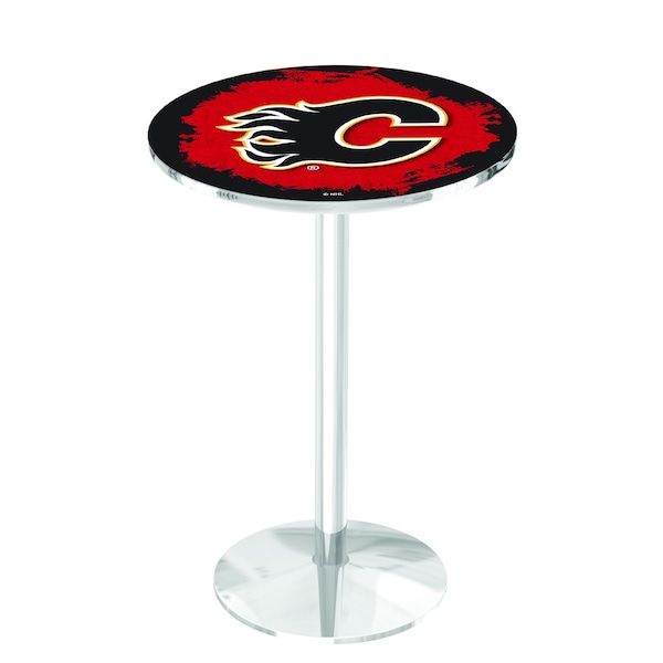 Holland Bar Stool Co 42" Chrome Calgary Flames Pub Table - L214C4228CALFLA