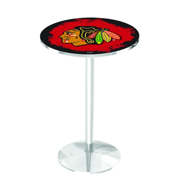 Holland Bar Stool Co 36" Chrome Chicago Blackhawks Pub Table - L214C3628CHIHWK-R