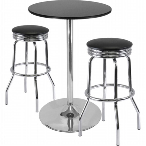 Winsome Trading Summit 3-Pc Pub Table Set 28 in. Table and 2 Stools - Black - Metal - 93380