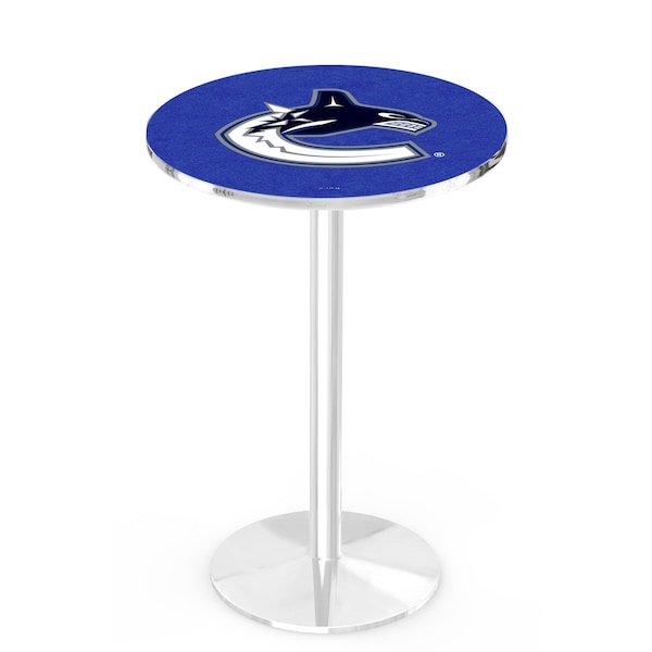 Holland Bar Stool Co 36" Chrome Vancouver Canucks Pub Table, 36" dia. Top - L214C3636VANCAN